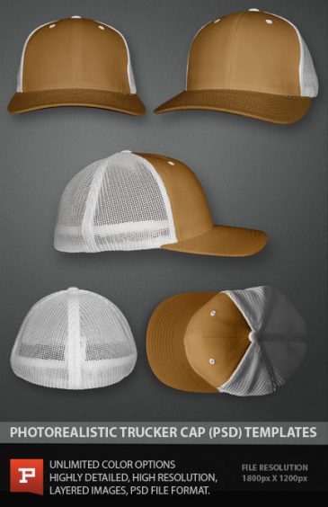 photorealistic flexfit style trucker cap template file photoshop