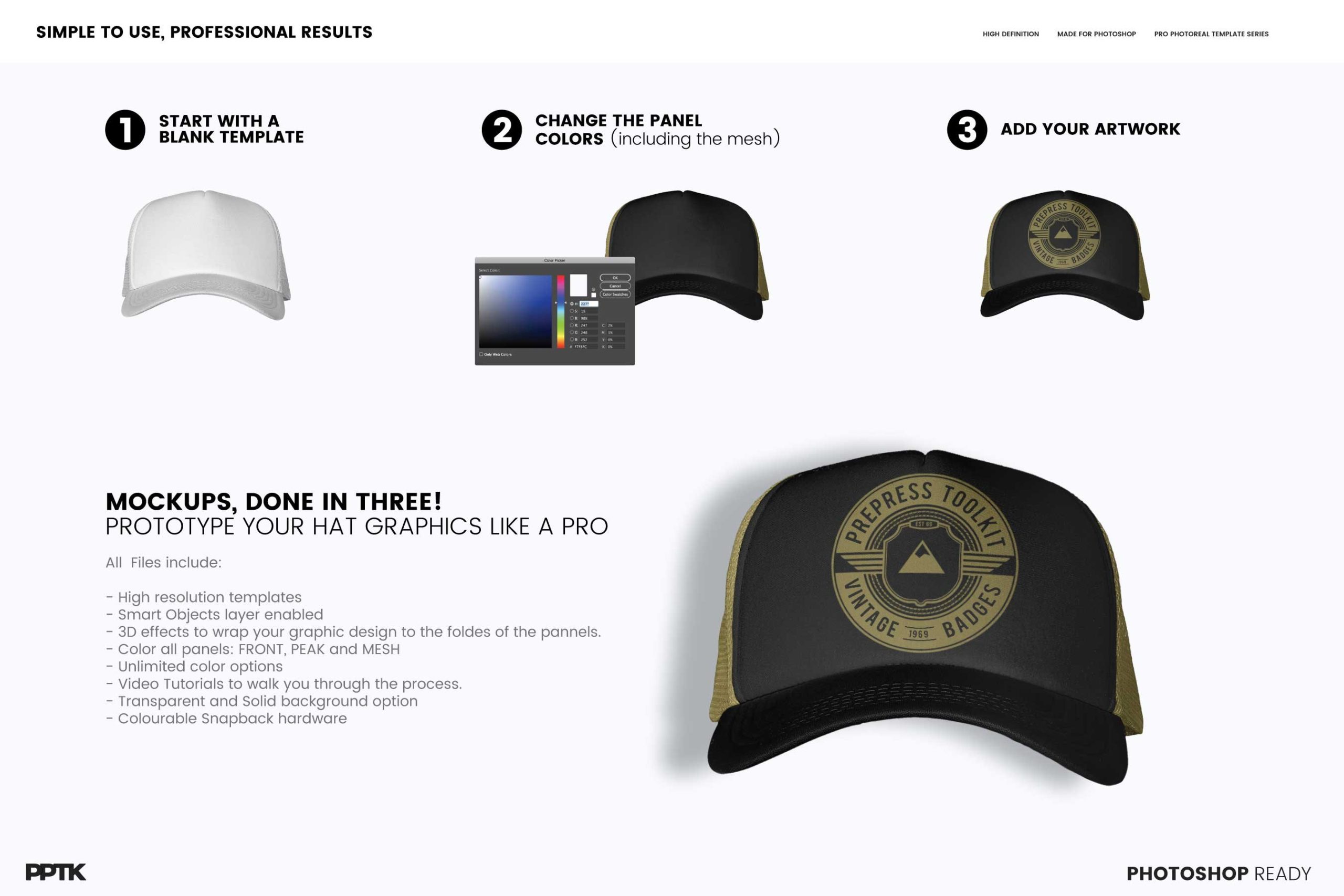 how to add artwork trucker hat mockup