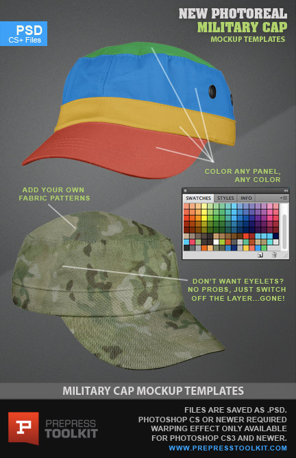 Military style cap photoshop mockup template psd