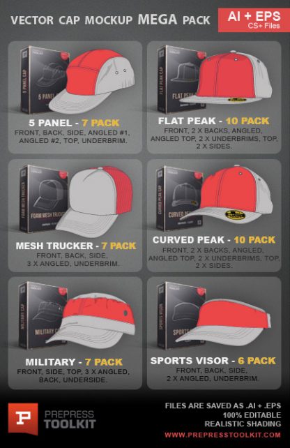 Vector caps hats mega mockup template pack