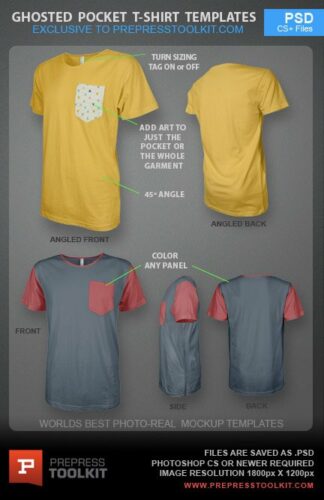 photo real pocket t-shirt mockup template ghosted
