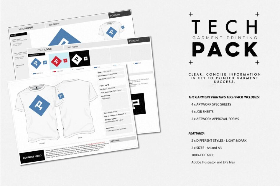 Tech pack spec sheet clothing apparel printing Vol1