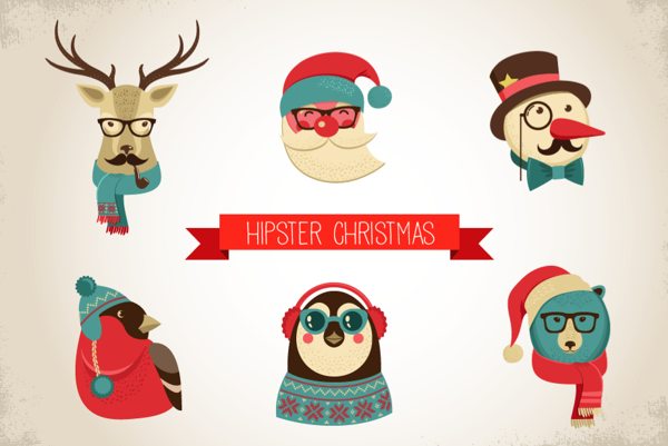 Vintage hipster christmas animals