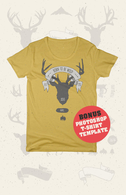 red deer antlers vector t-shirt design template download illustrator axe