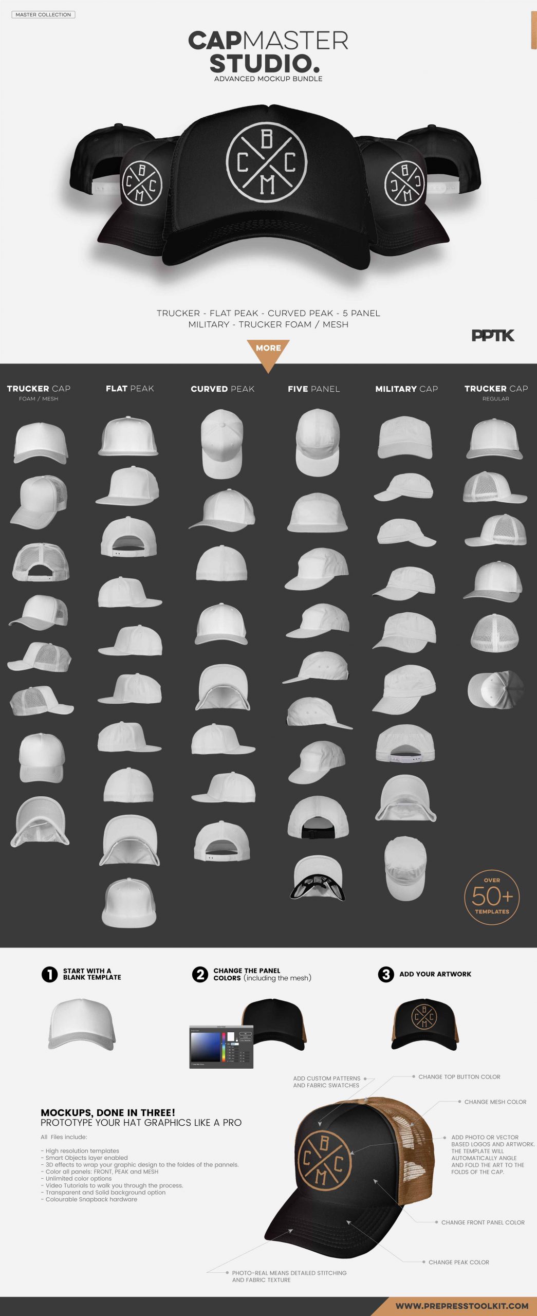 cap master studio hat mockups by prepress toolkit