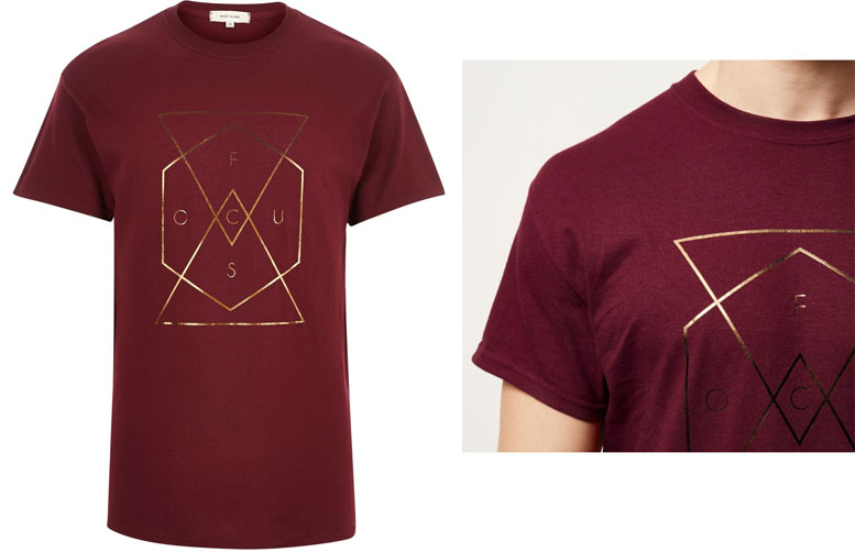 river island red dark red bronze foil print t-shirt