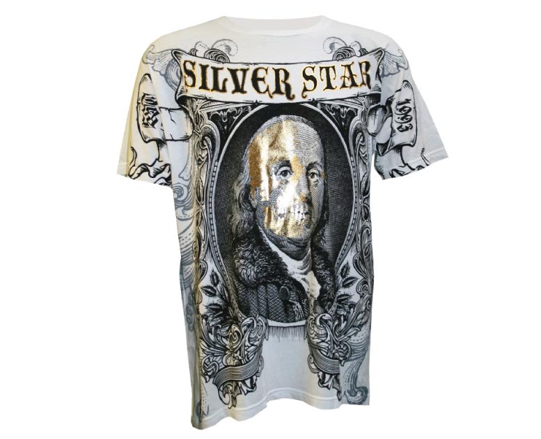 silver star 100 dollar gold foil t-shirt