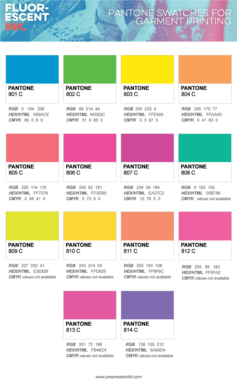 Pantone swatches Fluorescent Inks screen printing t-shirt design