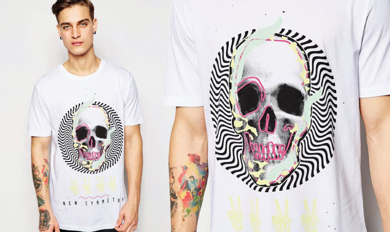 asos t-shirt with fluro skull print in relaxed skater fit