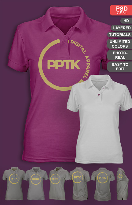 Womens Polo Shirt Mockup - Ghosted (PSD) • PrePress Toolkit